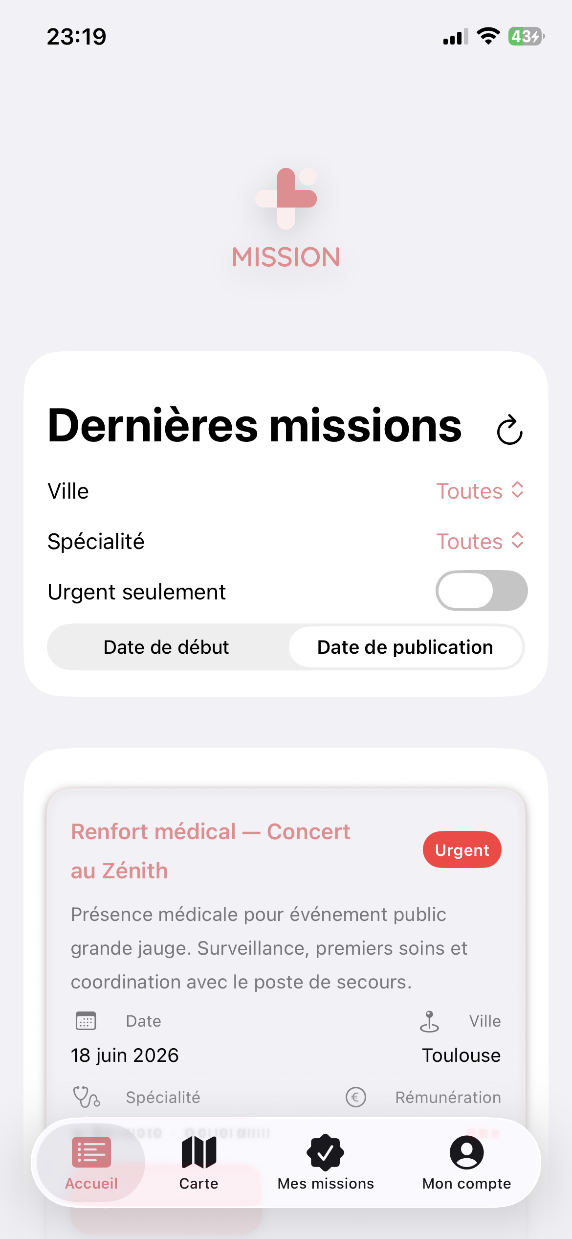 Missions disponibles